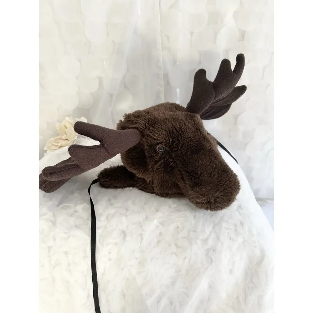 Vintage 80s Brown moose head Fleece hat by the Rocking Horse Company Seattle